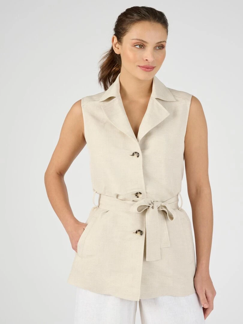 Veste saharienne mélange lin sans manches Damart Beige chiné