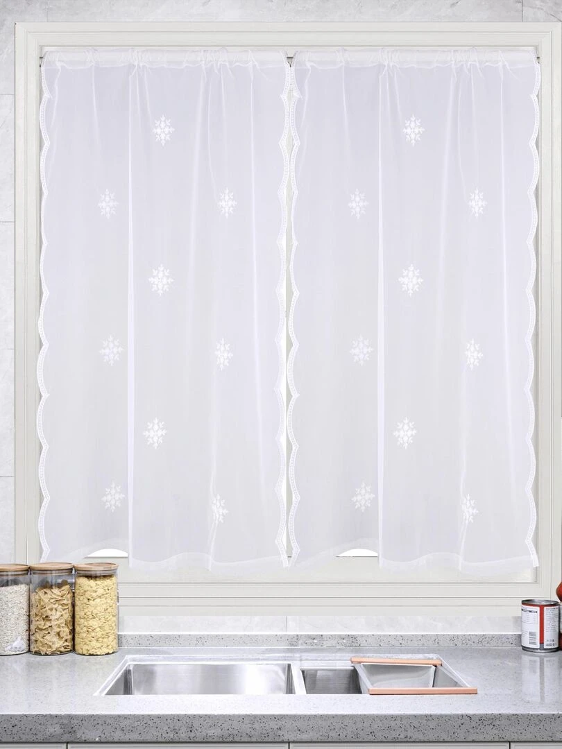 Paire de vitrage motif flocons Blanc