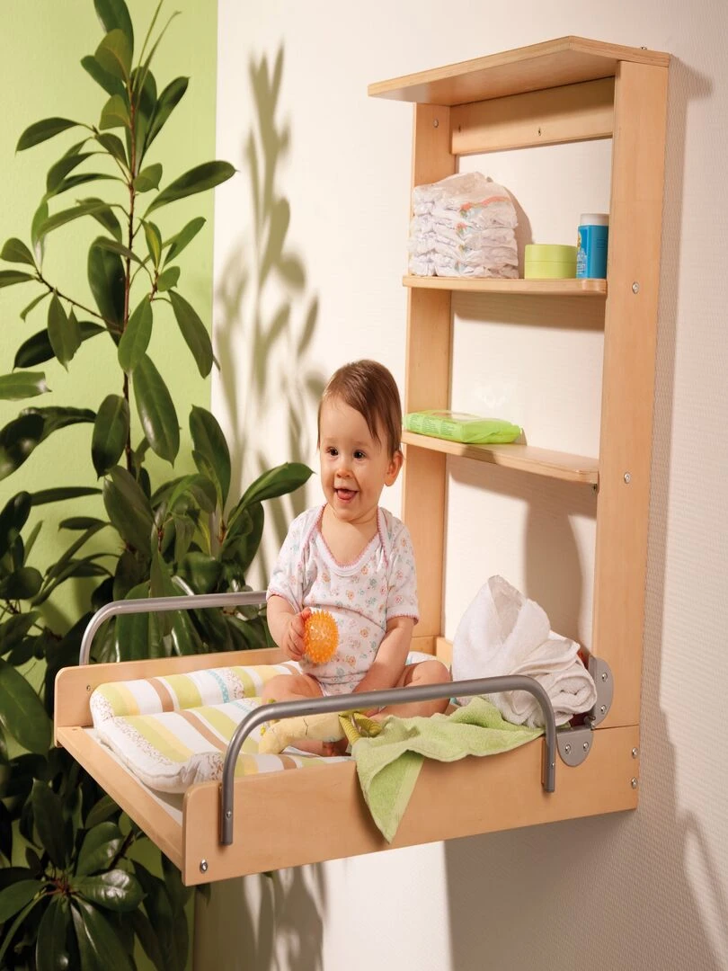 ROBA Table À Langer Murale + Matelas À Langer "Dschungelbaby" Naturel Marron