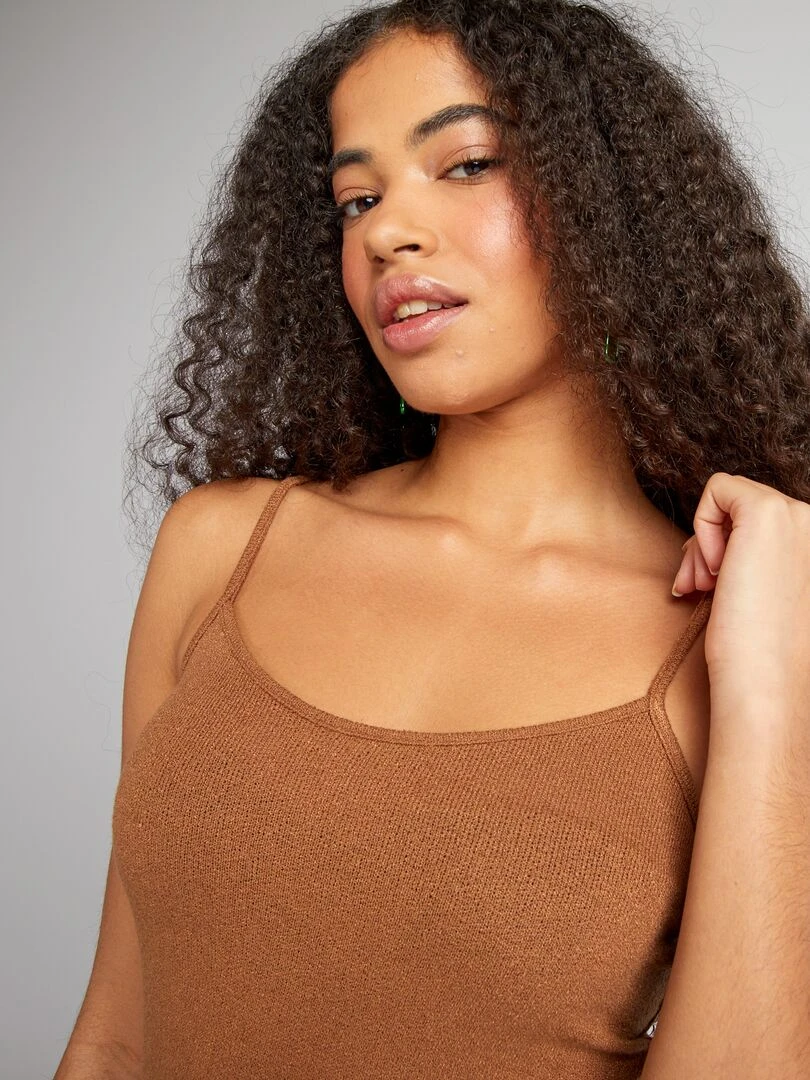Robe longue à fines bretelles croisées Marron