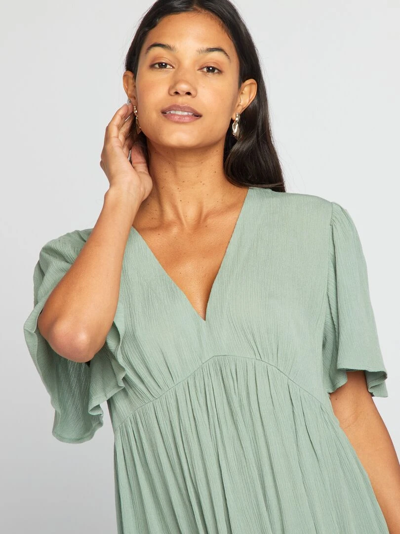 Robe courte en crêpe   Vert uni