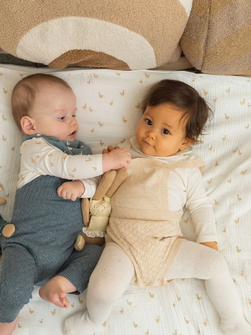 Ensemble 3 pièces   barboteuse + body + collants   Beige