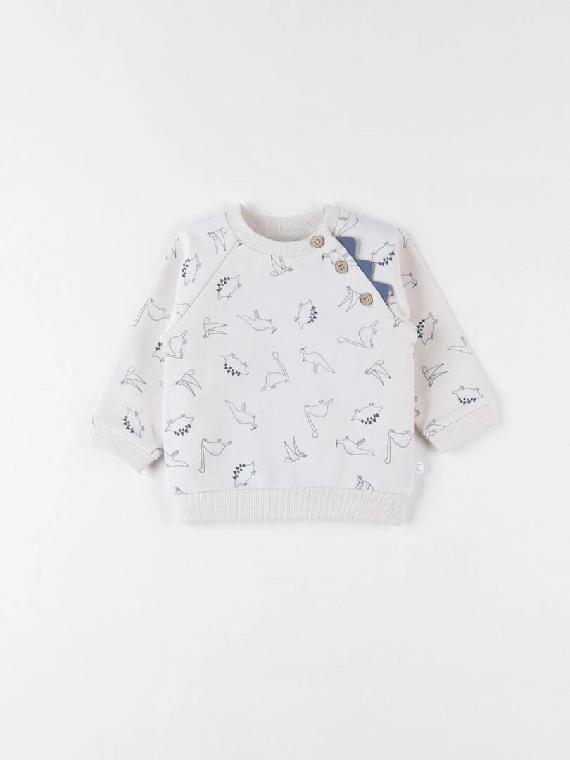 Sweat imprimé dino molleton vanille Noukie's Beige
