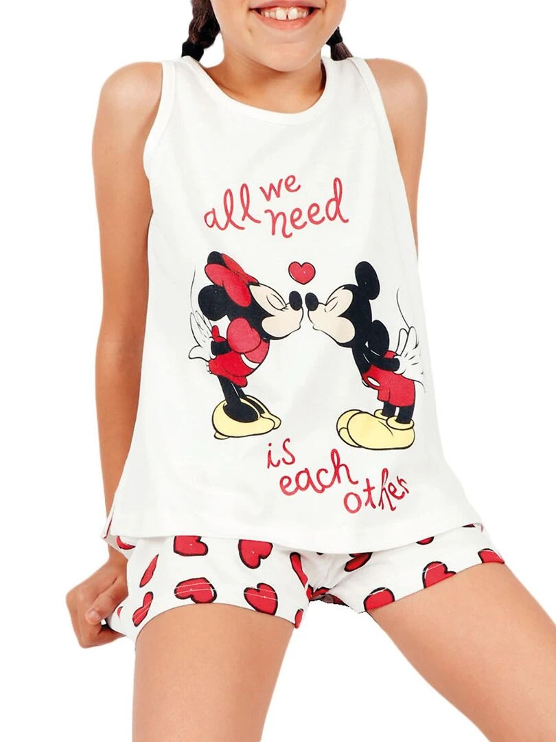Pyjama fille short débardeur Love Mouse Disney ivoire Ecru