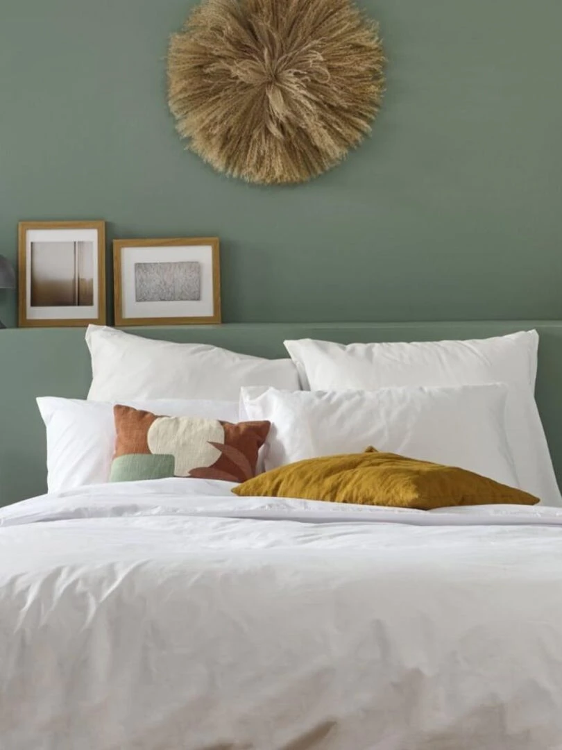 Bleu Câlin Taie d'oreiller unie Percale de coton 80 fils/cm² Blanc