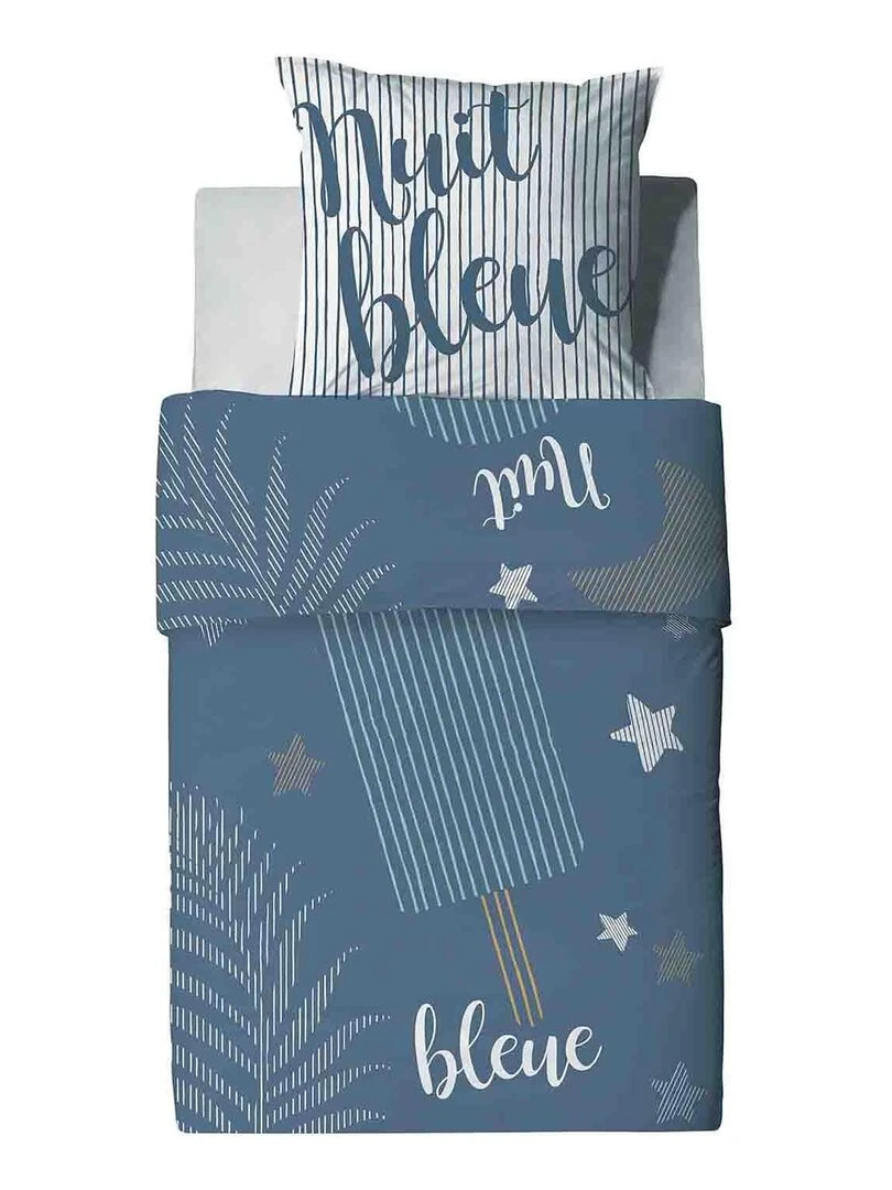 Housse de couette + 1 taie 140 x 200 cm Nuit bleue Bleu