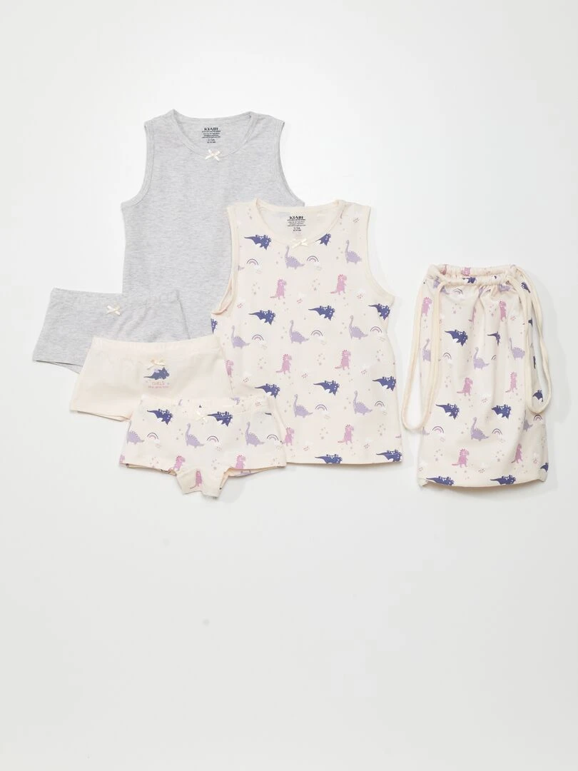Lot de 2 t shirt + 3 shorties + 1 pochon 6 pièces Rose