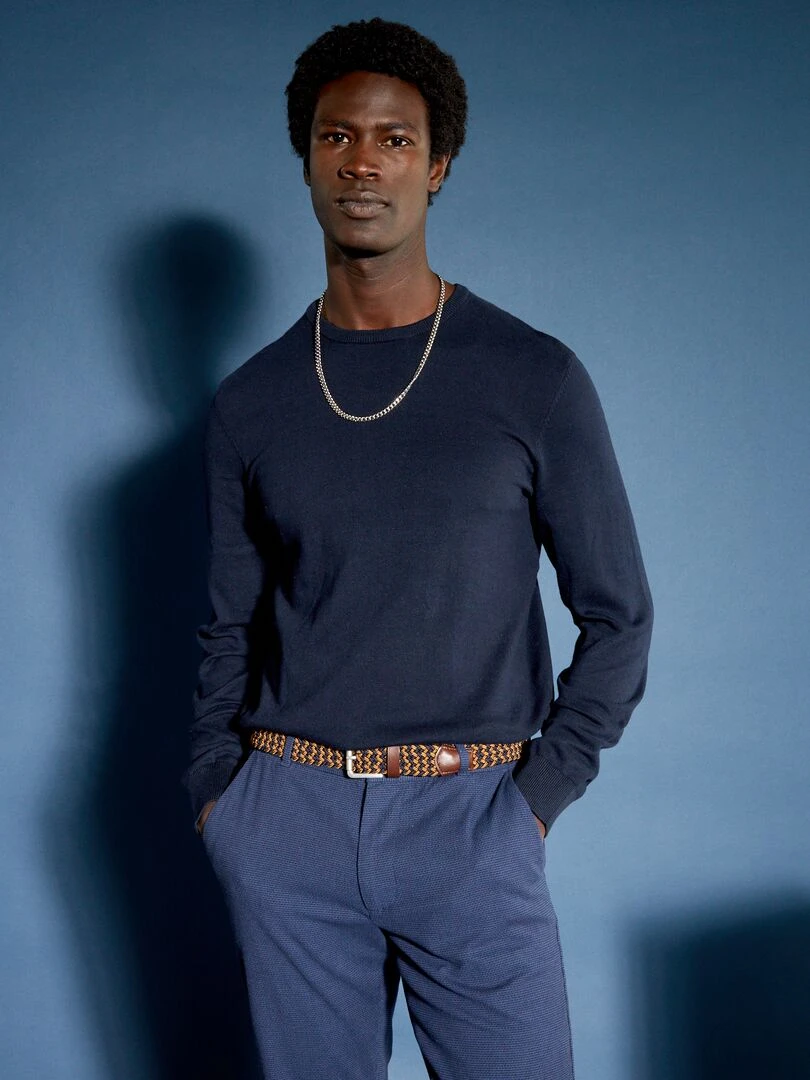 Pull uni à col rond bleu marine