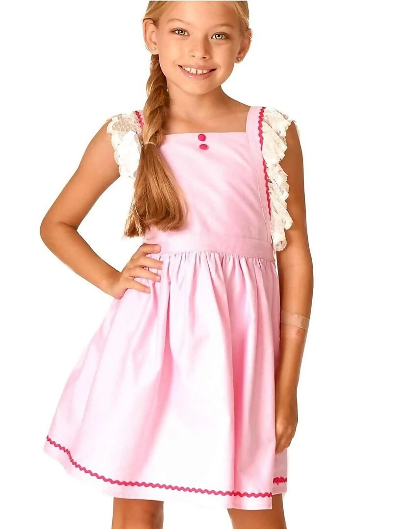 Robe Cérémonie Bohème Rose Fine Dentelle LILI La Faute à Voltaire Rose