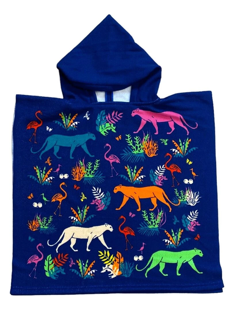 Pack ponchos et serviette microfibre enfant Dino   Bleu marine