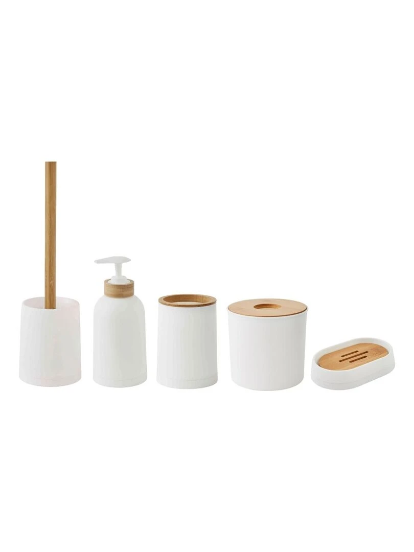 Guy Levasseur   Set de salle de bain 28x31x31cm en plastique et bambou blanc   Blanc