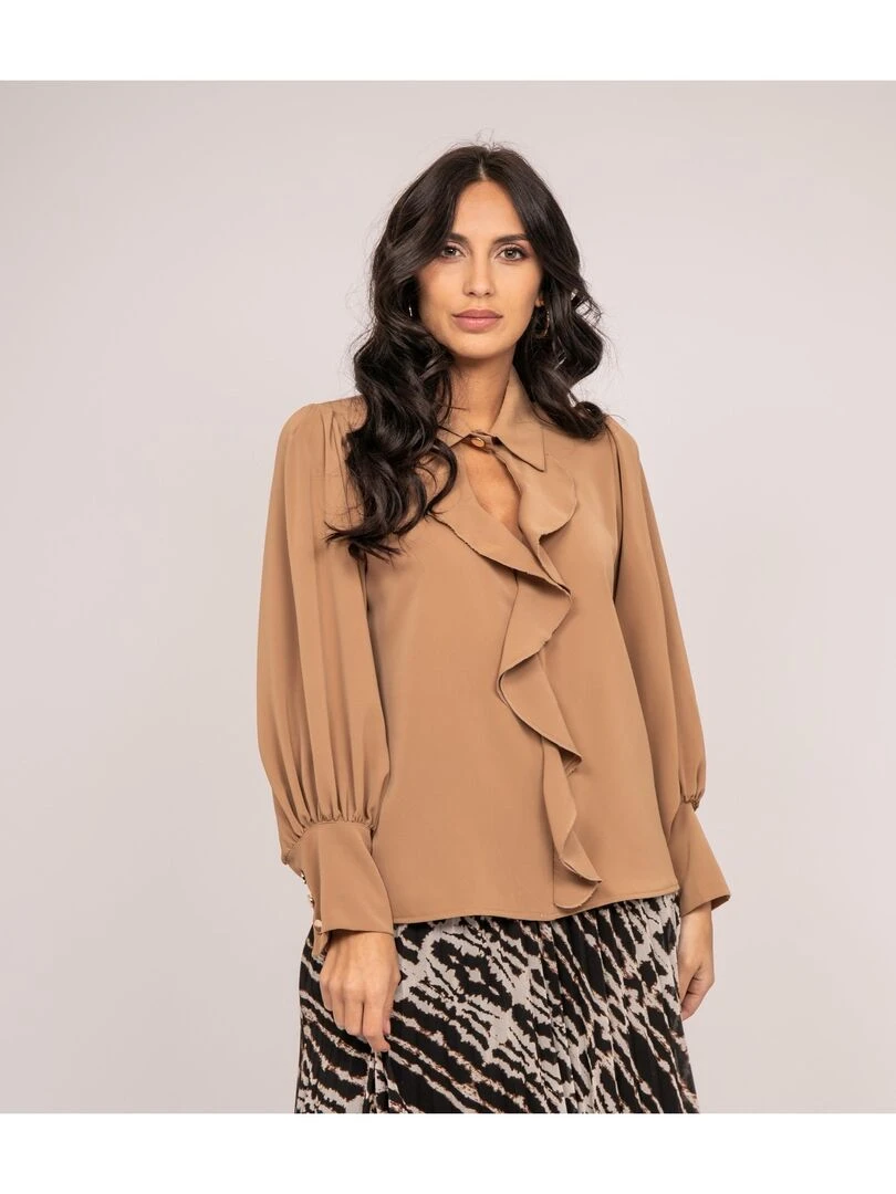 Blouse avec volants OKIER Marron caramel