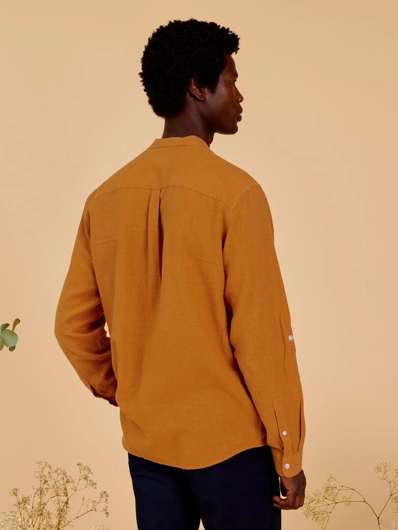 Chemise à col mao   Marron