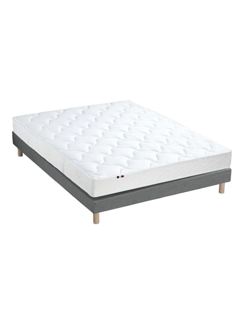 Ensemble Matelas Mousse ferme réversible ALTO + Sommier Made in France Sommier Gris chiné Gris Blanc