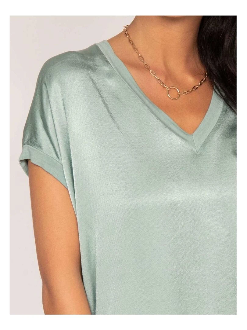 T shirt col V satin FENTA   Vert