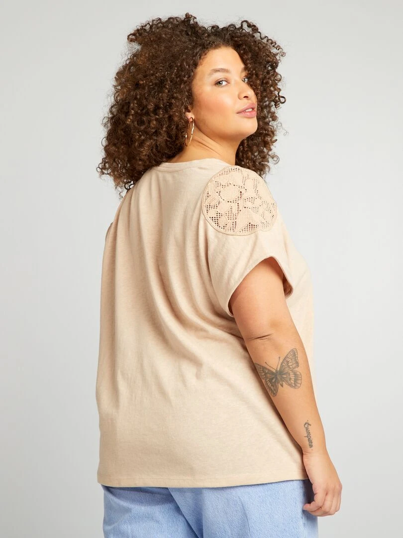 T shirt à broderies   Beige
