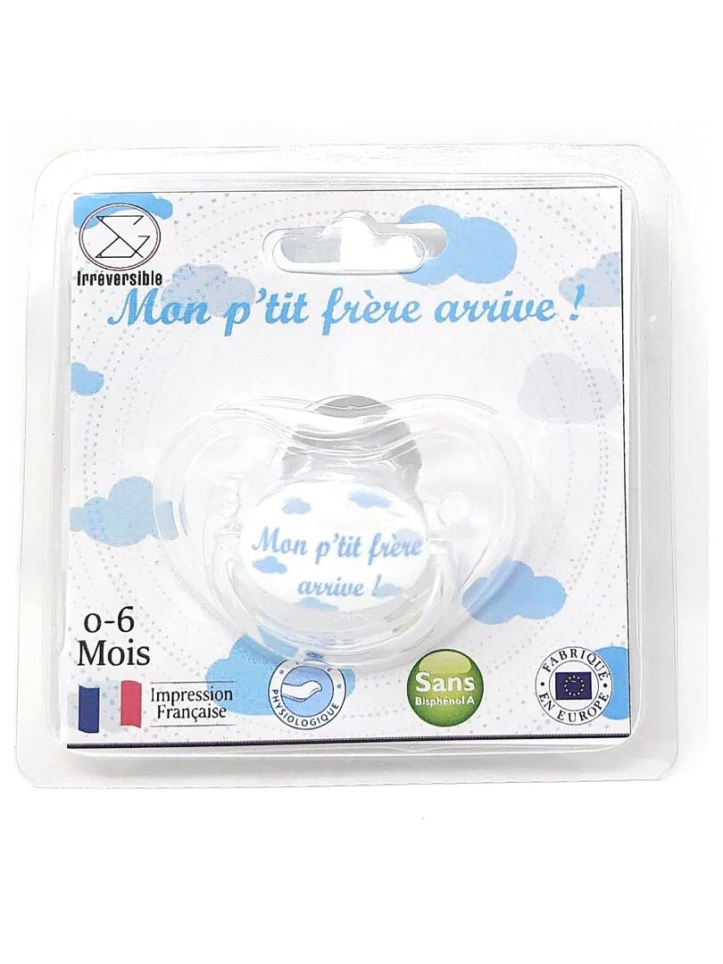 Sucette " Mon p'tit frère arrive ! "   Bleu clair