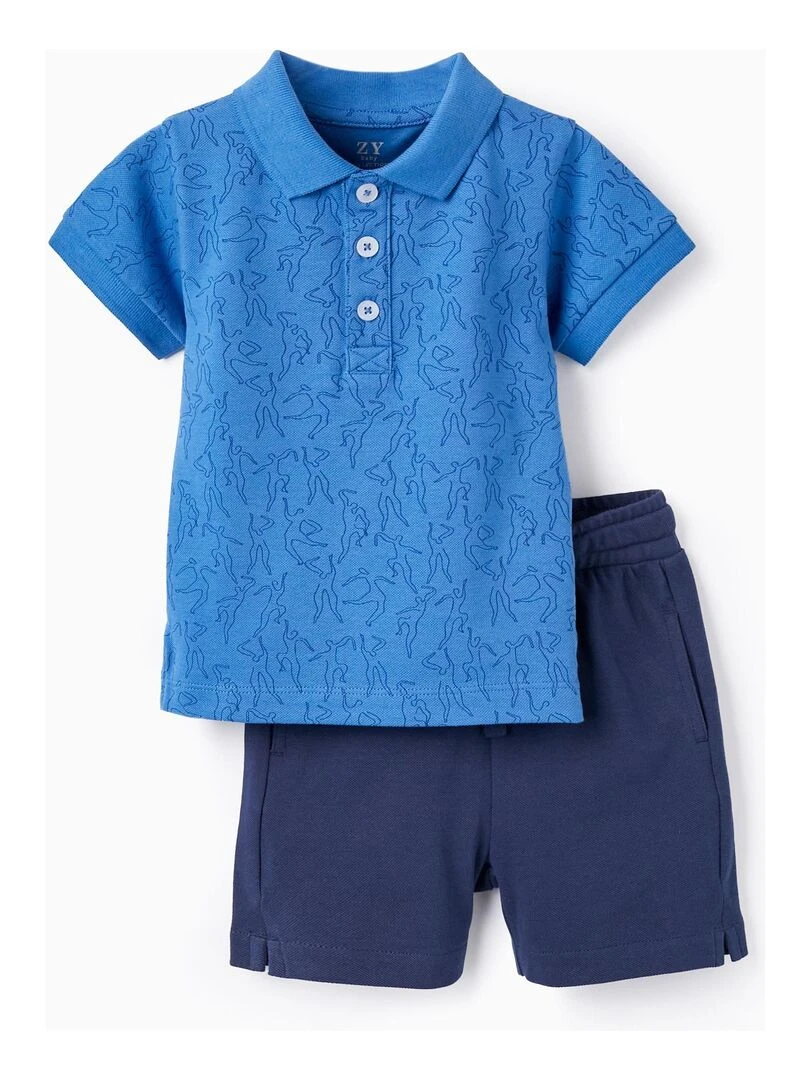 T shirt Polo + Short en Coton pour Bébé Garçon Bleu