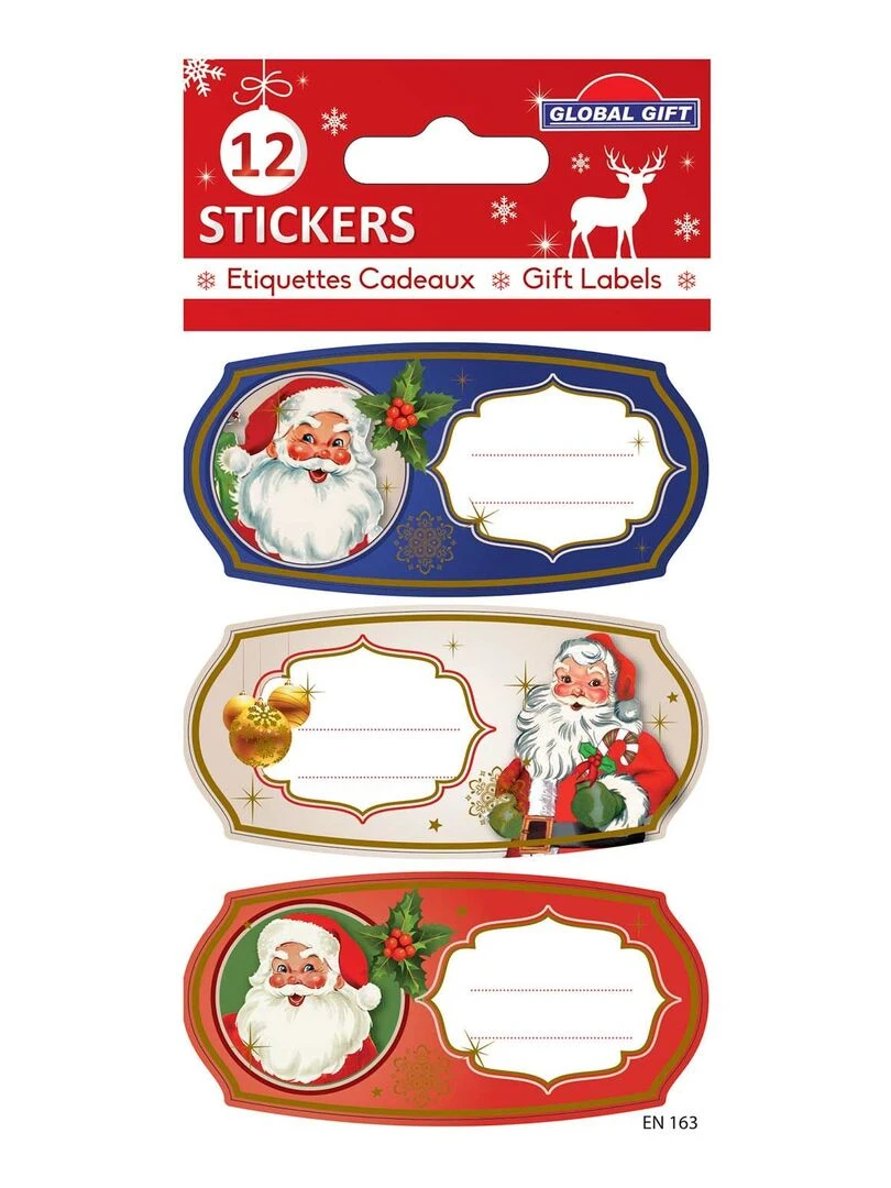 12 étiquettes adhésives de Noël Père Noël vintage N/A