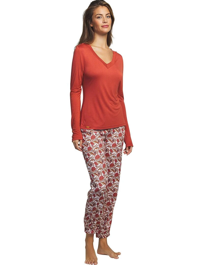 Pyjama pantalon haut manches longues Flores Orange