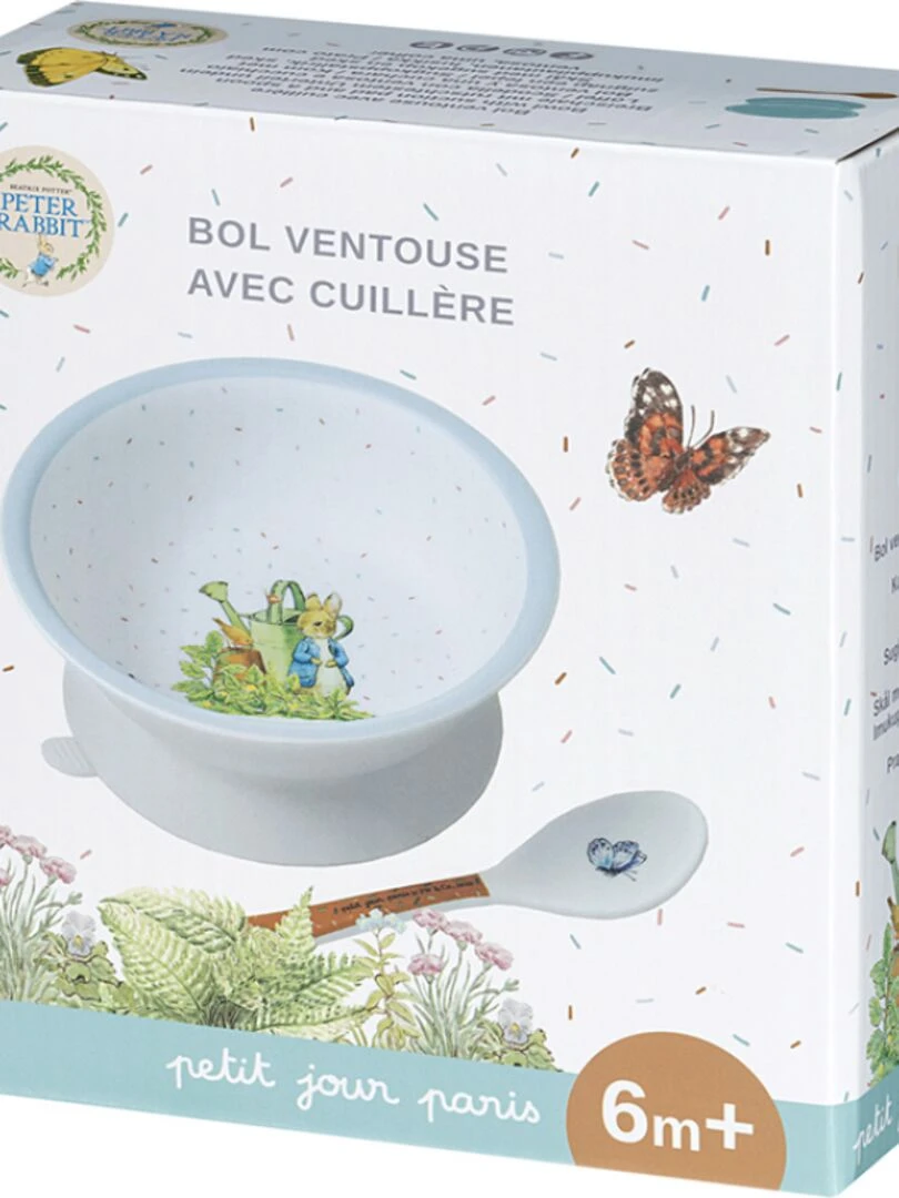 Bol ventouse et cuillère Pierre Lapin   Bleu