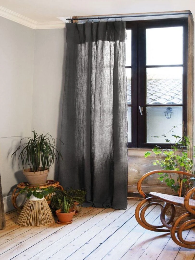 Rideau Ajustable 140x300 cm Gaze de Coton Gris foncé