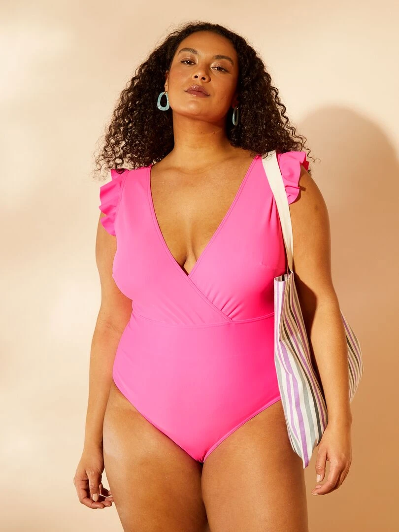 Maillot de bain à volants   1 pièce   Rose