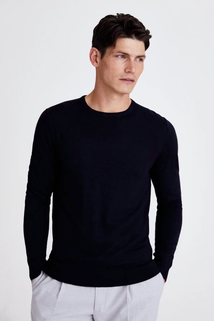 Navy Merino Crew Neck Jumper Buy Online at Moss