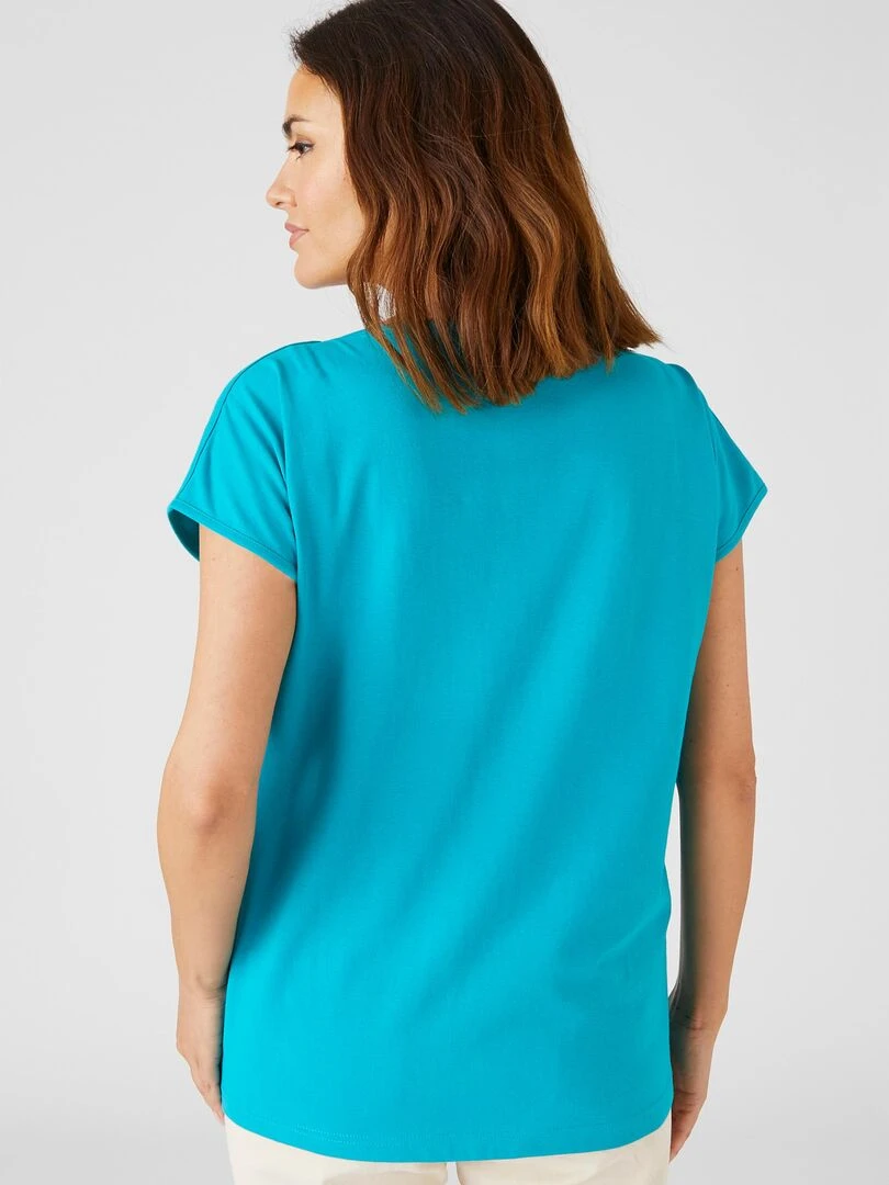 Tee shirt brodé coton biologique   Damart   Bleu turquoise