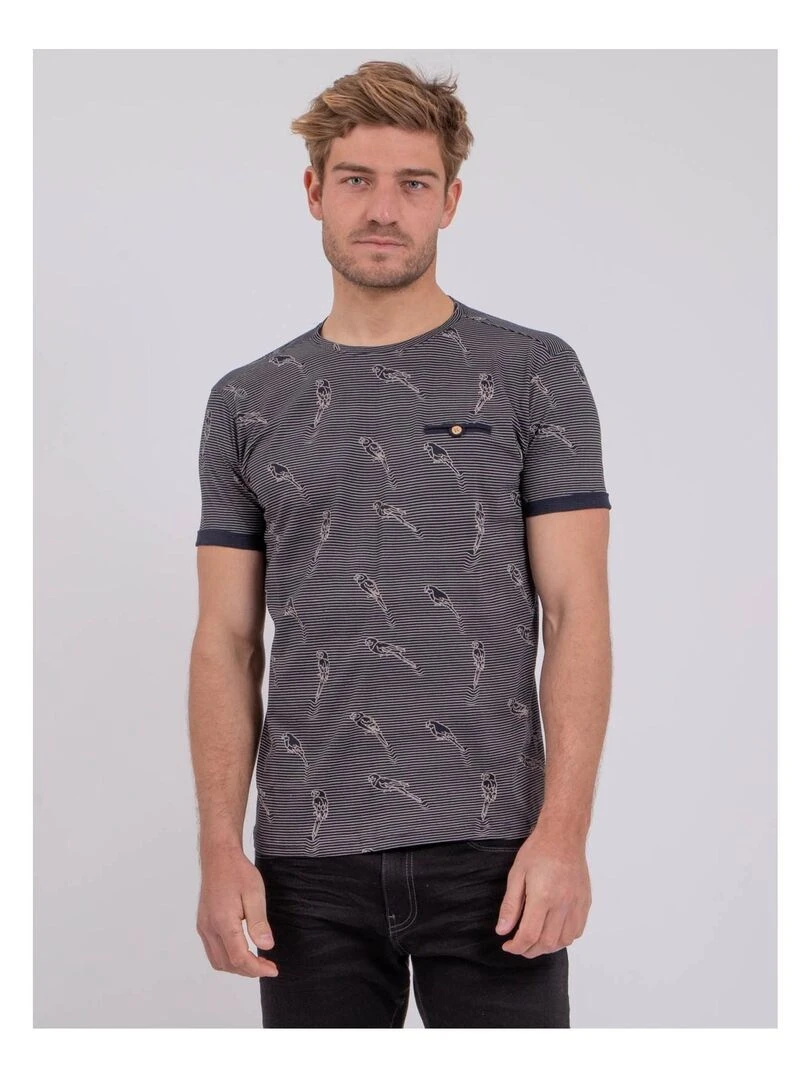 T shirt manches courtes col rond pur coton NOMITAX Bleu marine