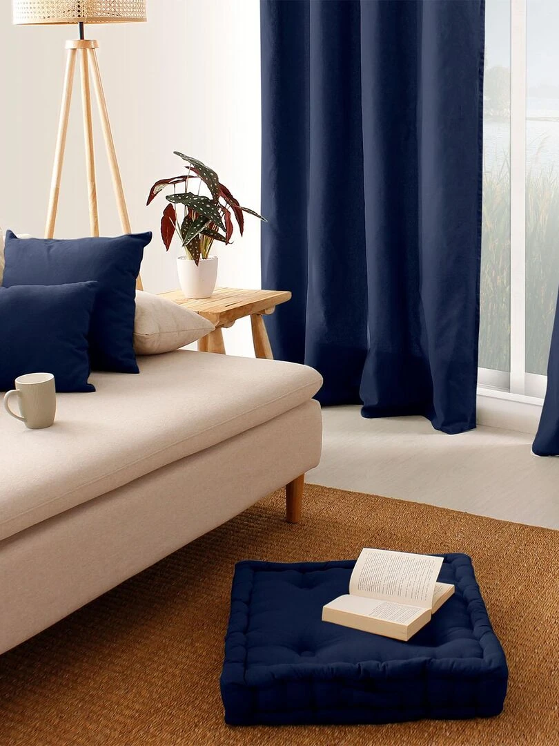 Coussin de sol uni en pur coton   Bleu marine