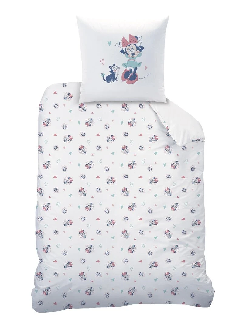 Parure de lit imprimée 100% coton  DISNEY HOME MINNIE LITTLE FRIEND   Blanc