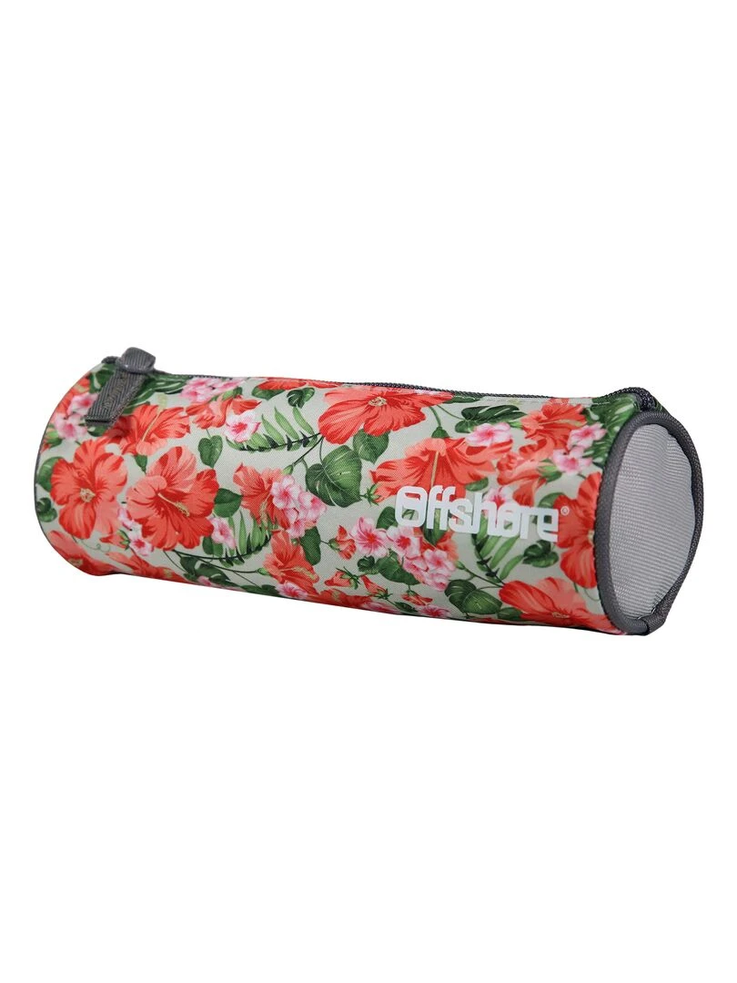 BAGTROTTER Trousse scolaire ronde Offshore Gris Fleurs Beige