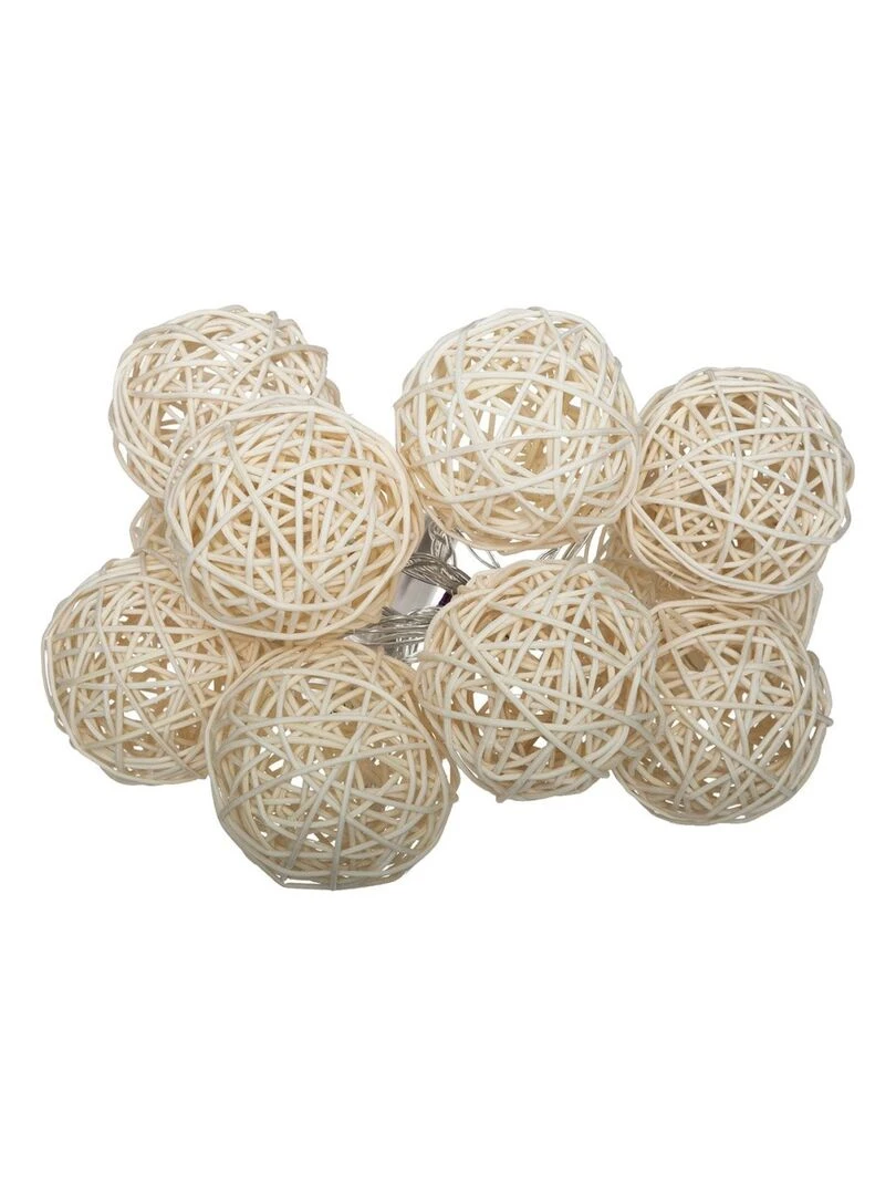 Guirlande lumineuse 10 boules LED en rotin Beige