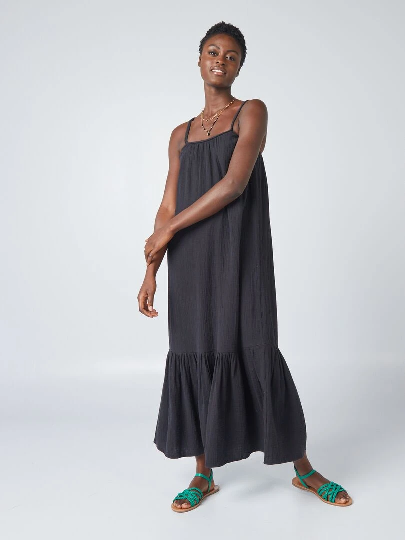 Robe longue à bretelles tressées noir
