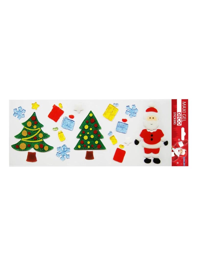 Stickers gel Noël pour fenêtres Père Noël et Sapins Multicolore