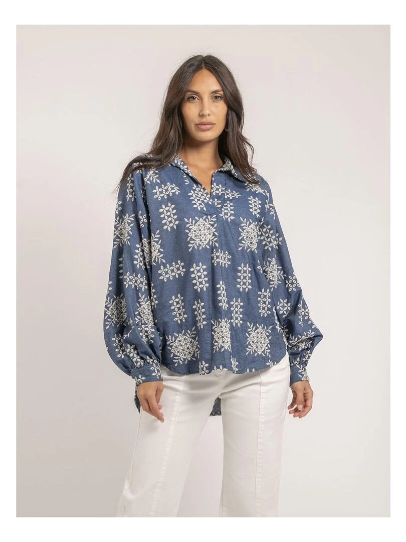 Chemise broderies anglaises FULYA Bleu