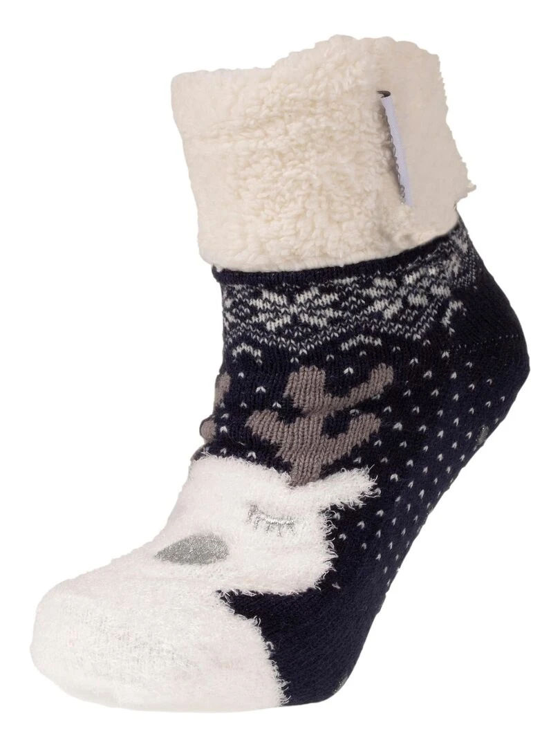 Chaussettes fourrées Fille Noël Renne Bleu marine