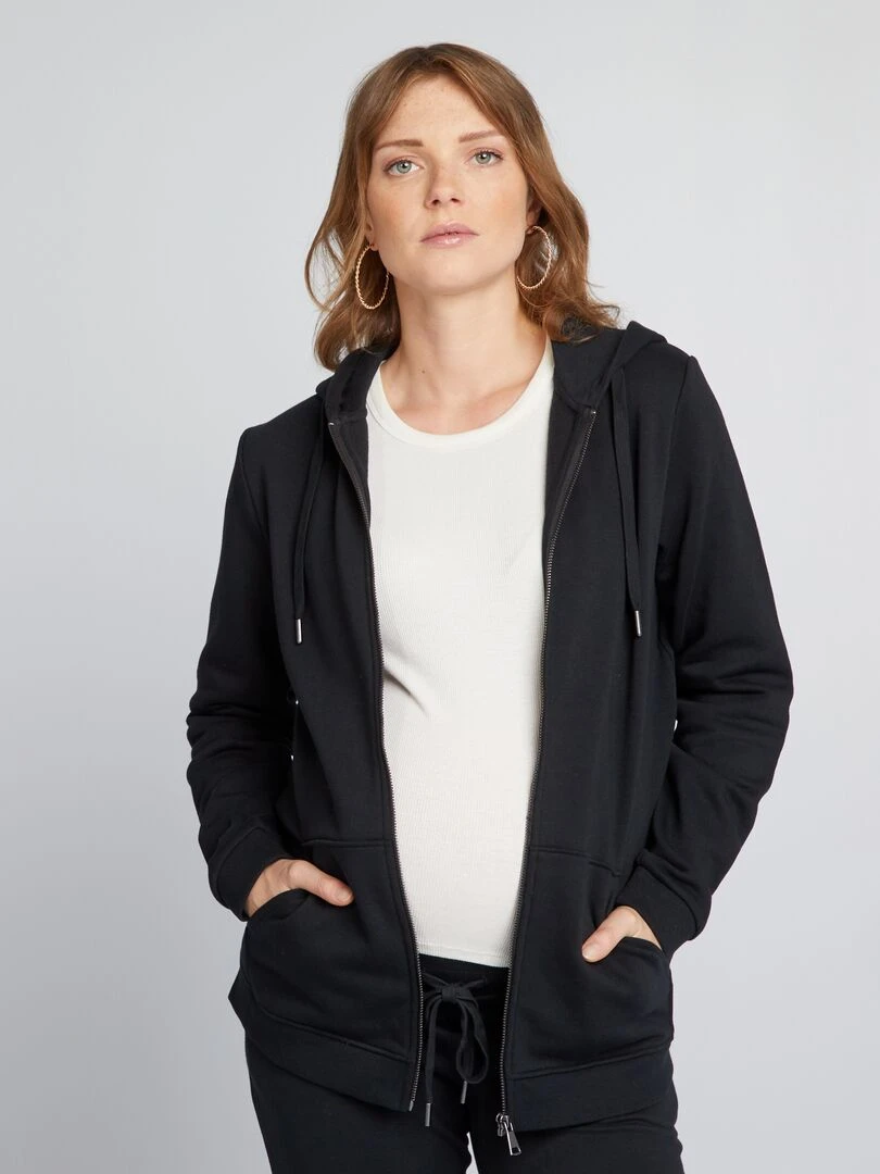 Sweat zippé grossesse en molleton noir