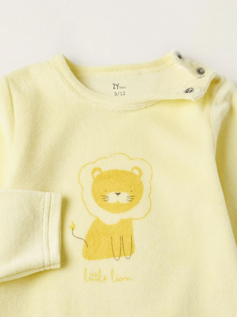 Grenouillère en velours pour bébé fille 'Little Lion' manches longues ESSENTIALS LINE   Jaune clair