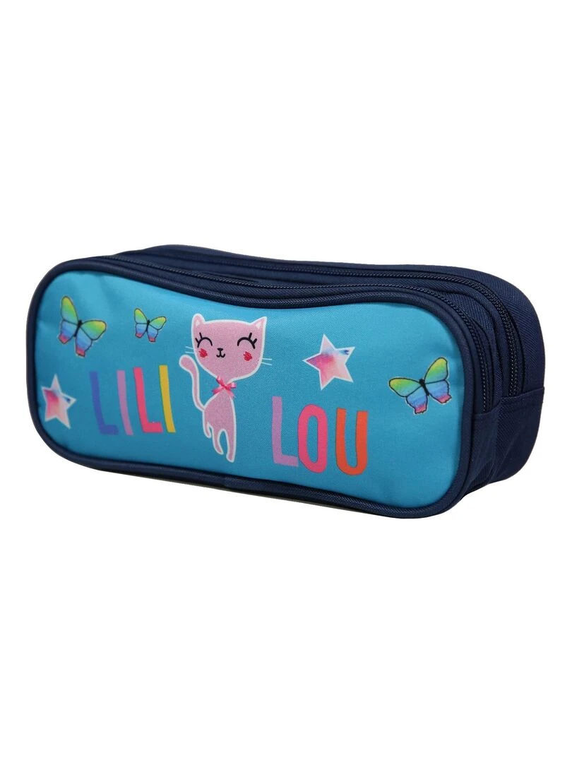 Trousse scolaire 2 compartiments Lili Lou Chat Bleue Bagtrotter Bleu