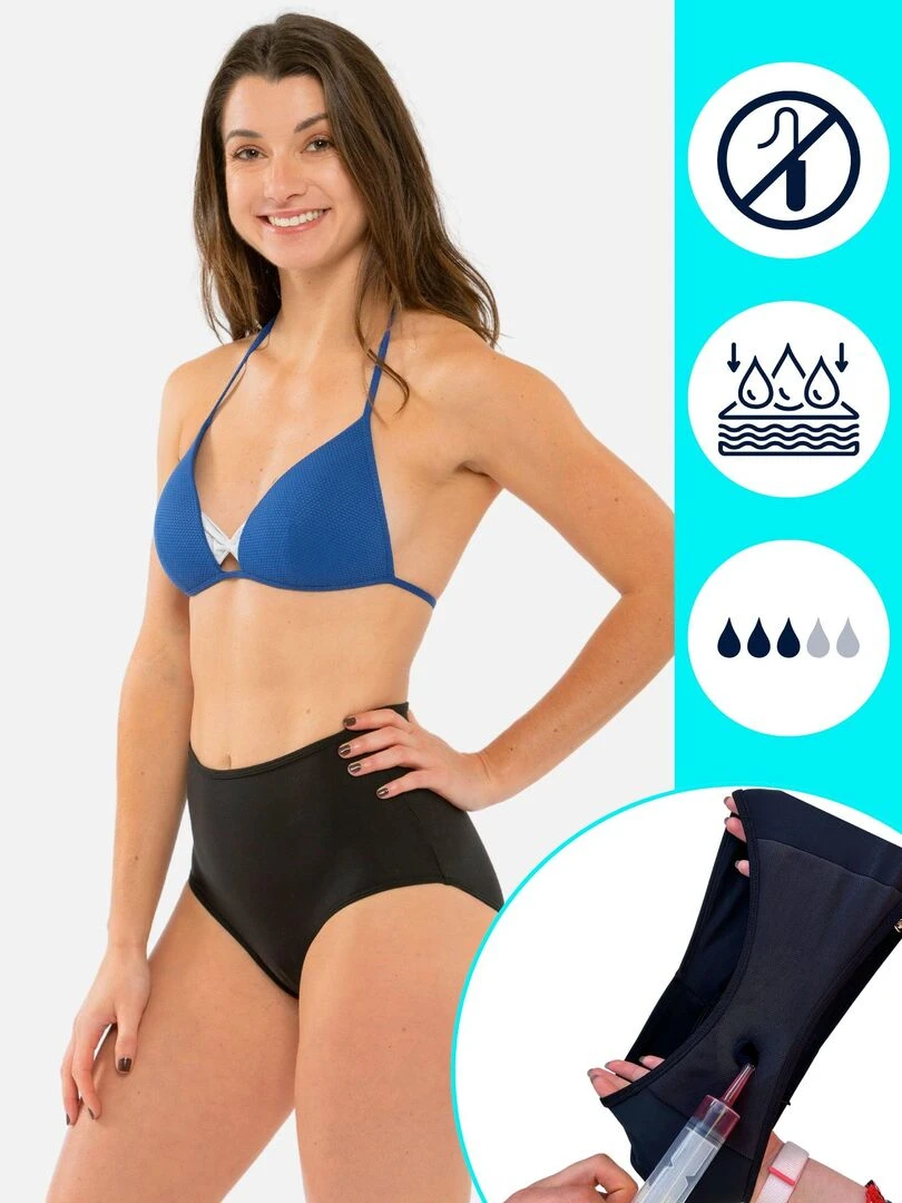 Bas de maillot de bain Menstruel taille haute   Flux Moyen    Naya   Noir