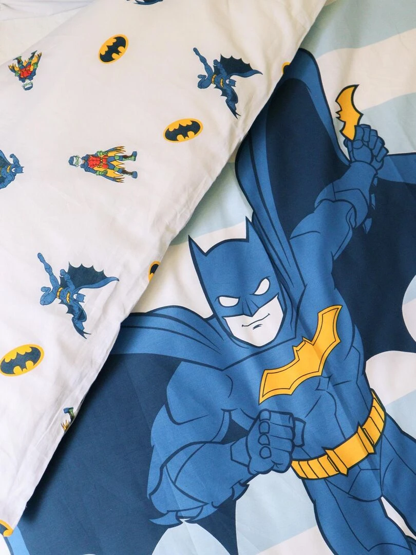 Parure de lit imprimée 100% coton  BATMAN TEAM   Bleu
