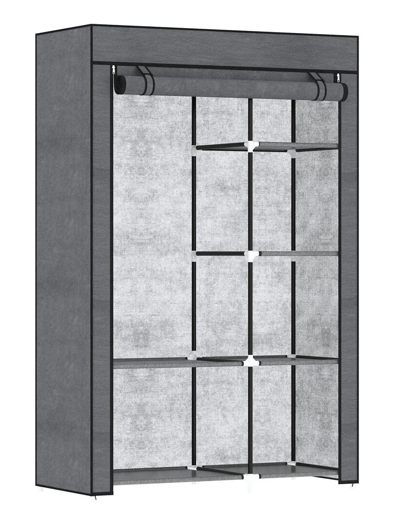Armoire penderie multi rangement 6 étagères 1 barre non tissé Gris
