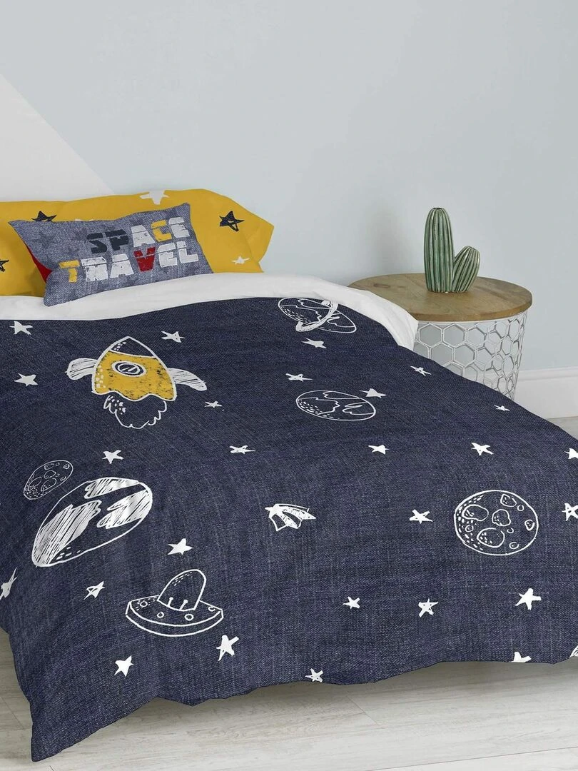 Parure housse de couette 2 pièces Starspace "Happyfriday" Bleu