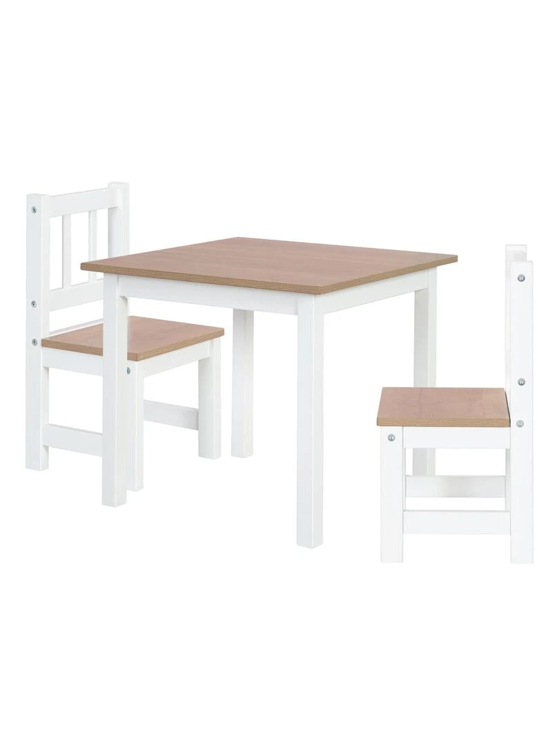 ROBA Ensemble Table et 2 Chaises Enfants Woody Plateau et Assises en Aspect Bois Blanc Blanc