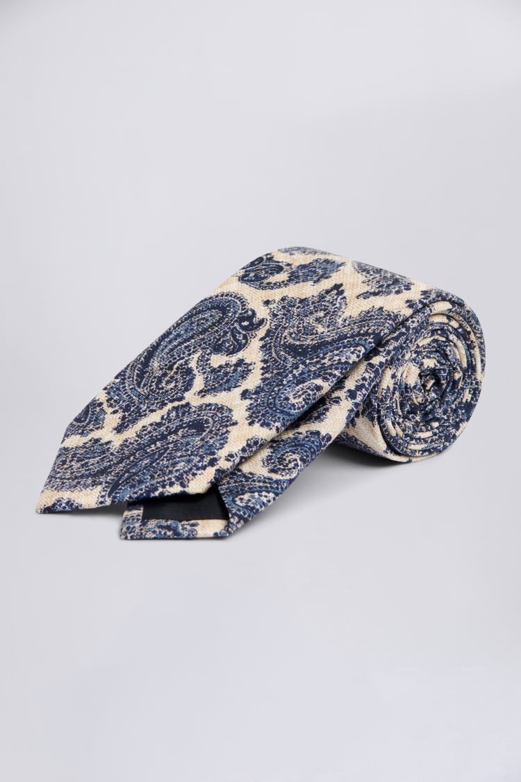 Bottinelli Neutral & Navy Silk Paisley Tie Buy Online at Moss