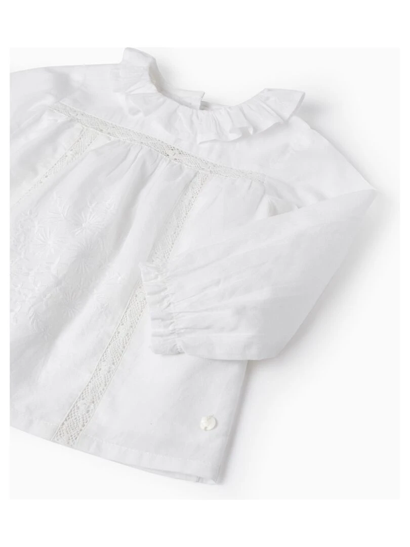 Blouse avec Dentelle et Broderies pour Bébé Fille manches longues SPRING BEGINS   Blanc