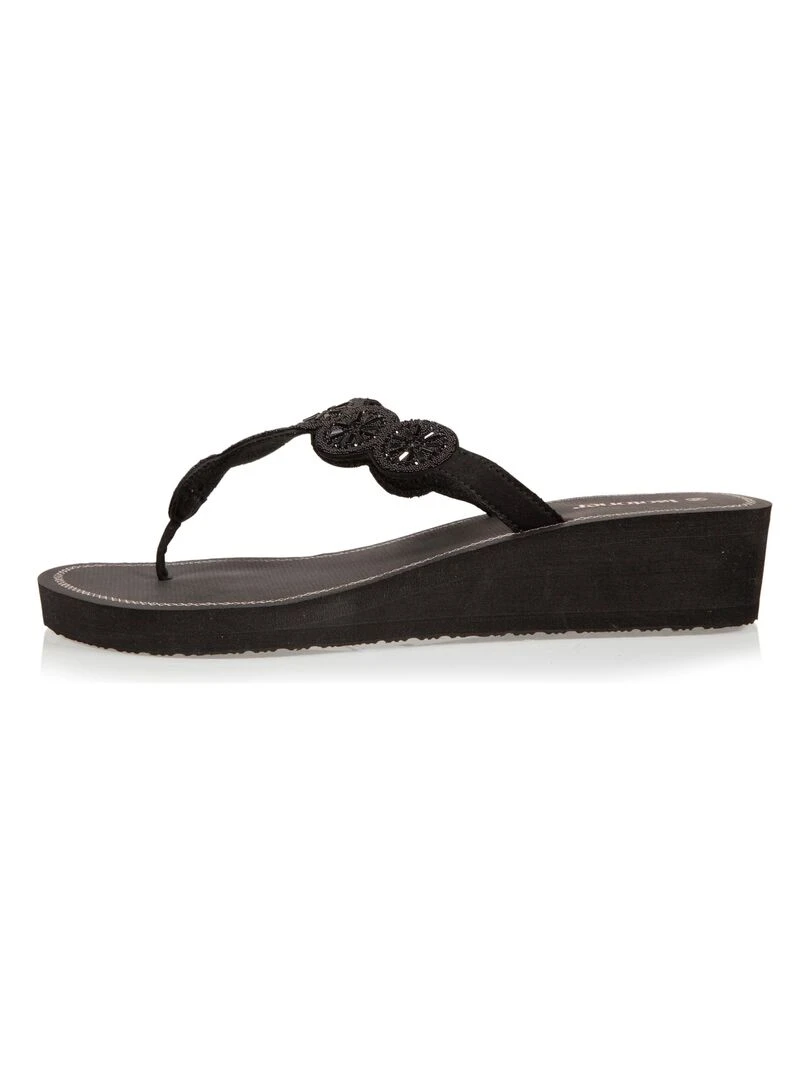 Tongs compensée Femme Perles Noir   Noir
