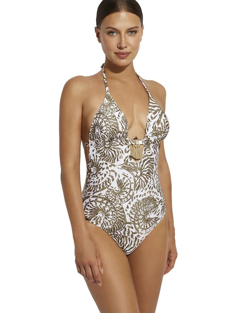 Maillot de bain écologique une pièce triangle préformé Malibu   Blanc